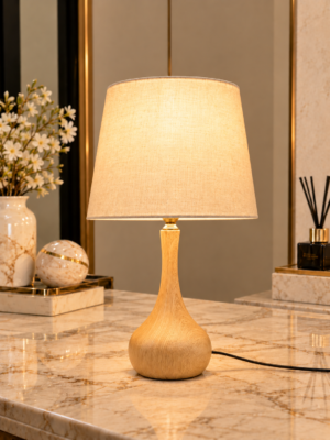 Wooden Elegance Table Lamp - Crystal Decor Pakistan