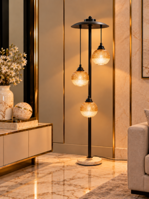 Golden Orb Marble Floor Lamp - Crystal Decor Pakistan